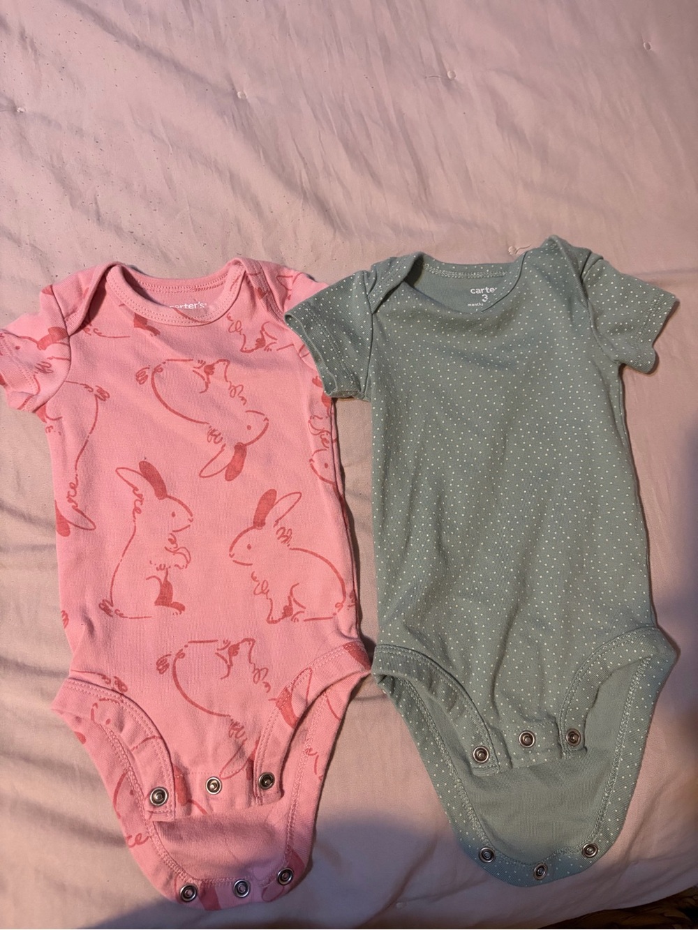 Carter's Pink Bunny & Sage Polka Dot Baby One-Piece Bodysuits - Set of 2